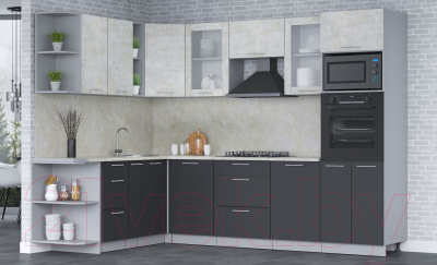 Кухонный гарнитур Интерлиния Мила 1.88x2.8 левая (бетон лайт/антрацит/опал светлый)