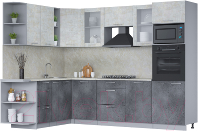 Кухонный гарнитур Интерлиния Мила 1.88x2.8 левая (бетон лайт/бетон портленд/опал светлый) - фото