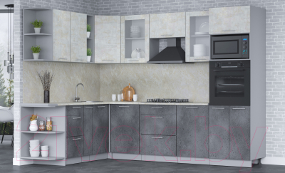 Кухонный гарнитур Интерлиния Мила 1.88x2.8 левая (бетон лайт/бетон портленд/опал светлый)