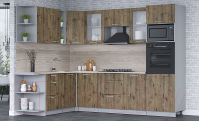 Кухонный гарнитур Интерлиния Мила 1.88x2.8 левая (дуб веллингтон/дуб веллингтон/травертин серый)