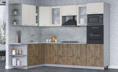 Кухонный гарнитур Интерлиния Мила 1.88x2.8 левая (персидский жемчуг/дуб веллингтон/серый каспий)