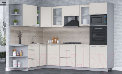 Кухонный гарнитур Интерлиния Мила 1.88x2.8 левая (персидский жемчуг/персидский жемчуг/травертин серый)