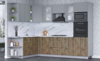 Кухонный гарнитур Интерлиния Мила 1.88x2.8 левая (серебро/дуб веллингтон/белый гранит)