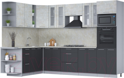 Кухонный гарнитур Интерлиния Мила 1.88x3.0 левая (бетон лайт/антрацит/опал светлый) - фото