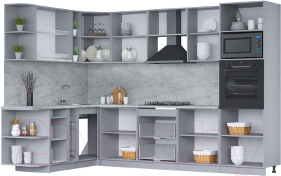 Кухонный гарнитур Интерлиния Мила 1.88x3.0 левая (дуб веллингтон/дуб веллингтон/травертин серый)