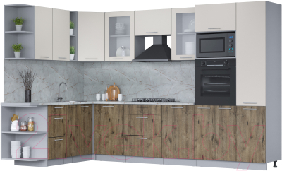 Кухонный гарнитур Интерлиния Мила 1.88x3.2 левая (персидский жемчуг/дуб веллингтон/серый каспий) - фото