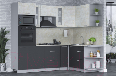 Кухонный гарнитур Интерлиния Мила 1.68x2.4 правая (бетон лайт/антрацит/опал светлый)