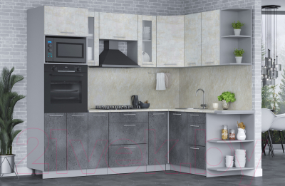 Кухонный гарнитур Интерлиния Мила 1.68x2.4 правая (бетон лайт/бетон портленд/опал светлый)