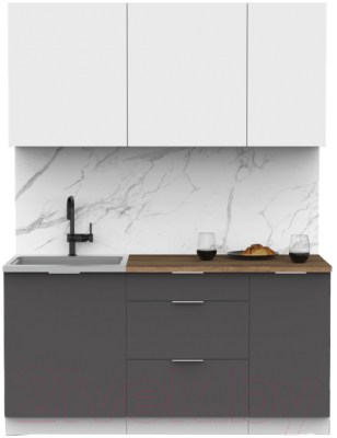 Кухонный гарнитур Интермебель Микс Топ-2 1.6м (белый премиум/графит серый/дуб флагстаф темный) - фото