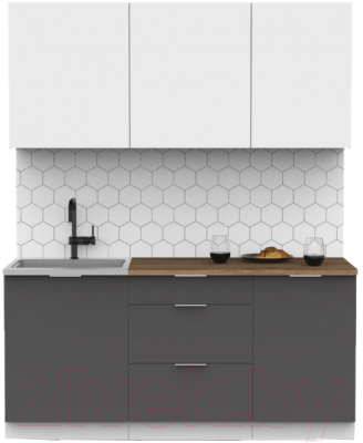 Кухонный гарнитур Интермебель Микс Топ-3 1.7м (белый премиум/графит серый/дуб флагстаф темный) - фото