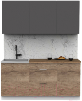 Кухонный гарнитур Интермебель Микс Топ-3 1.7м (графит серый/дуб каньон/дуб флагстаф темный) - фото