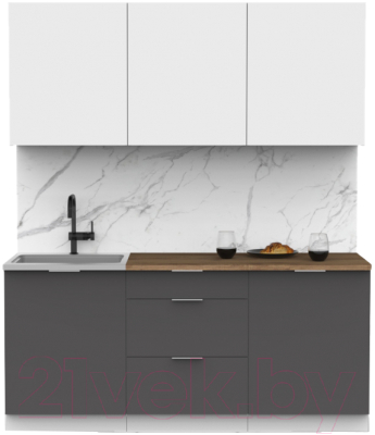 Кухонный гарнитур Интермебель Микс Топ-4 1.8м (белый премиум/графит серый/дуб флагстаф темный) - фото