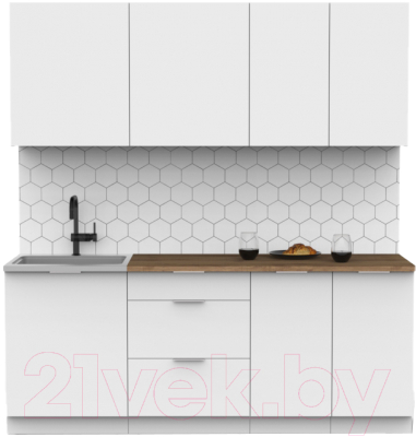 Кухонный гарнитур Интермебель Микс Топ-5 2.0м (белый премиум/дуб флагстаф темный) - фото