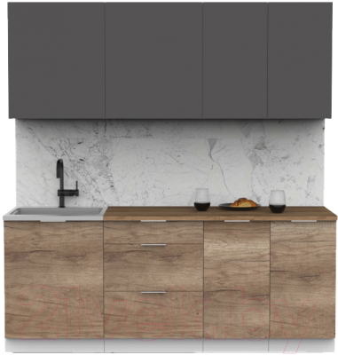 Кухонный гарнитур Интермебель Микс Топ-5 2.0м (графит серый/дуб каньон/дуб флагстаф темный) - фото