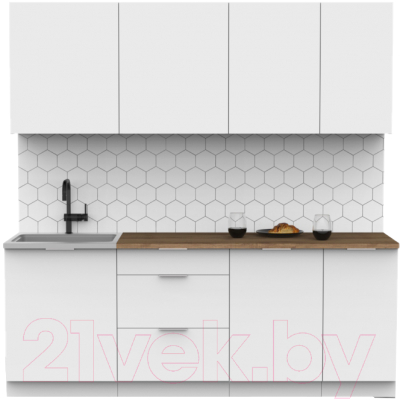 Кухонный гарнитур Интермебель Микс Топ-6 2.1м (белый премиум/дуб флагстаф темный) - фото