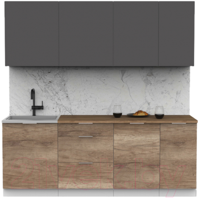 Кухонный гарнитур Интермебель Микс Топ-6 2.1м (графит серый/дуб каньон/дуб флагстаф темный) - фото