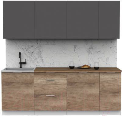 Кухонный гарнитур Интермебель Микс Топ-7 2.2м (графит серый/дуб каньон/дуб флагстаф темный) - фото