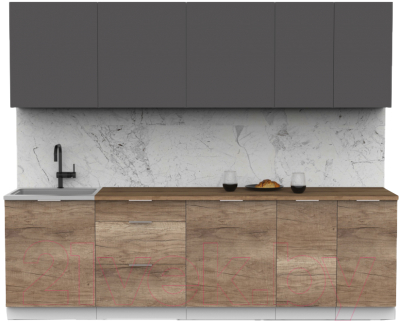 Кухонный гарнитур Интермебель Микс Топ-9 2.6м (графит серый/дуб каньон/дуб флагстаф темный) - фото