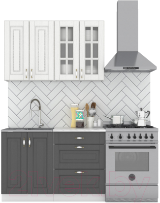 Кухонный гарнитур Интермебель Бостон-1 1.2м (акация белая/акация графит/дуб флагстаф темный) - фото