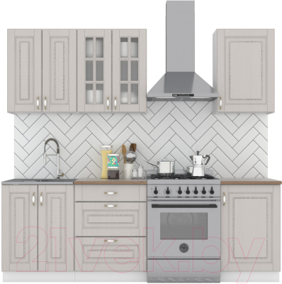 Кухонный гарнитур Интермебель Бостон-3 1.7м (ясень капучино софт/дуб флагстаф темный) - фото