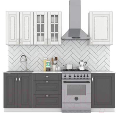 Кухонный гарнитур Интермебель Бостон-3 1.7м (акация белая/акация графит/дуб флагстаф темный) - фото