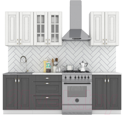Кухонный гарнитур Интермебель Бостон-4 1.8м (акация белая/акация графит/дуб флагстаф темный) - фото