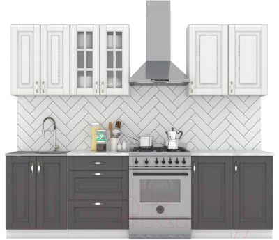 Кухонный гарнитур Интермебель Бостон-6 2.1м (акация белая/акация графит/дуб флагстаф темный) - фото