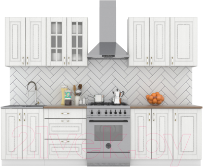 Кухонный гарнитур Интермебель Бостон-7 2.2м (акация белая/дуб флагстаф темный) - фото