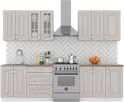 Кухонный гарнитур Интермебель Бостон-7 2.2м (ясень капучино софт/дуб флагстаф темный) - фото