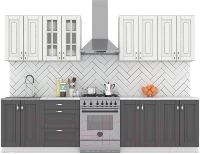 Кухонный гарнитур Интермебель Бостон-8 2.4м (акация белая/акация графит/дуб флагстаф темный) - фото