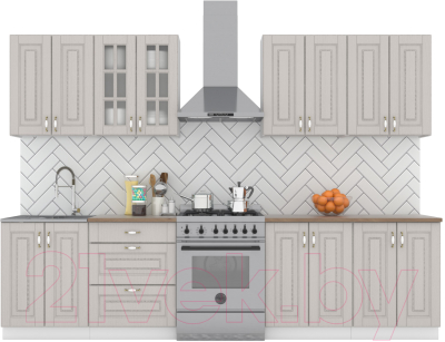 Кухонный гарнитур Интермебель Бостон-8 2.4м (ясень капучино софт/дуб флагстаф темный) - фото