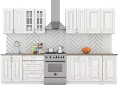 Кухонный гарнитур Интермебель Бостон-9 2.6м (акация белая/дуб флагстаф темный) - фото