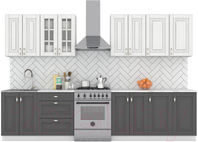 Кухонный гарнитур Интермебель Бостон-9 2.6м (акация белая/акация графит/дуб флагстаф темный) - фото