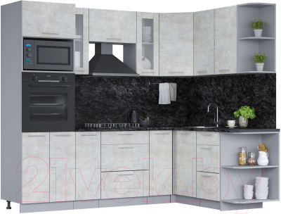 Кухонный гарнитур Интерлиния Мила 1.68x2.4 правая (бетон лайт/бетон лайт/кастилло темный) - фото