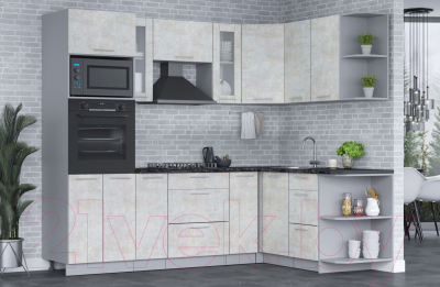 Кухонный гарнитур Интерлиния Мила 1.68x2.4 правая (бетон лайт/бетон лайт/кастилло темный)