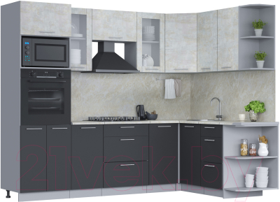 Кухонный гарнитур Интерлиния Мила 1.68x2.6 правая (бетон лайт/антрацит/опал светлый) - фото