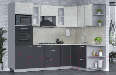 Кухонный гарнитур Интерлиния Мила 1.68x2.6 правая (бетон лайт/антрацит/опал светлый)