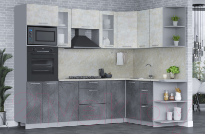 Кухонный гарнитур Интерлиния Мила 1.68x2.6 правая (бетон лайт/бетон портленд/опал светлый)