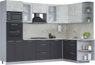 Кухонный гарнитур Интерлиния Мила 1.68x2.8 правая (бетон лайт/антрацит/опал светлый) - фото