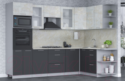 Кухонный гарнитур Интерлиния Мила 1.68x2.8 правая (бетон лайт/антрацит/опал светлый)