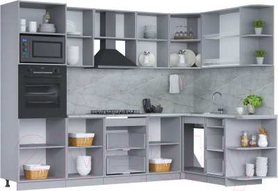 Кухонный гарнитур Интерлиния Мила 1.68x2.8 правая (дуб веллингтон/дуб веллингтон/травертин серый)