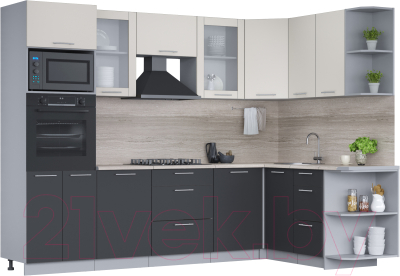 Кухонный гарнитур Интерлиния Мила 1.68x2.8 правая (персидский жемчуг/антрацит/травертин серый) - фото