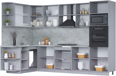 Кухонный гарнитур Интерлиния Мила 1.68x3.0 правая (вудлайн кремовый/дуб веллингтон/серый каспий)