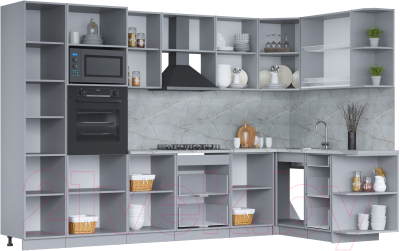 Кухонный гарнитур Интерлиния Мила 1.68x3.2 правая (персидский жемчуг/дуб веллингтон/серый каспий)