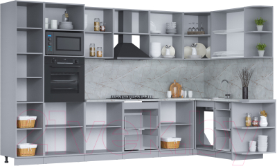 Кухонный гарнитур Интерлиния Мила 1.68x3.4 правая (персидский жемчуг/дуб веллингтон/серый каспий)