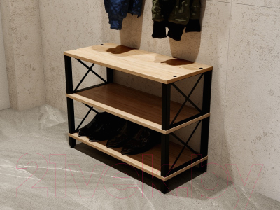 Стеллаж Мебельград Бонн (дуб светлый натуральный/черный)