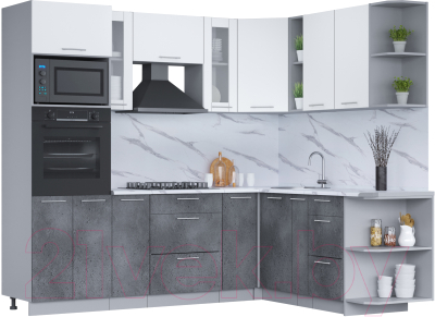 Кухонный гарнитур Интерлиния Мила 1.88x2.4 правая (белый платинум/бетон портленд/белый гранит) - фото