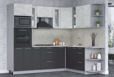 Кухонный гарнитур Интерлиния Мила 1.88x2.4 правая (бетон лайт/антрацит/опал светлый)