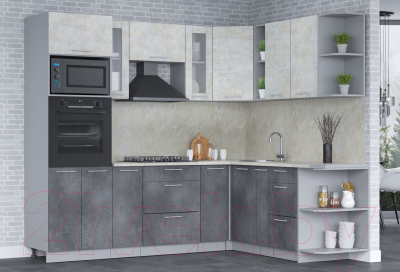 Кухонный гарнитур Интерлиния Мила 1.88x2.4 правая (бетон лайт/бетон портленд/опал светлый)