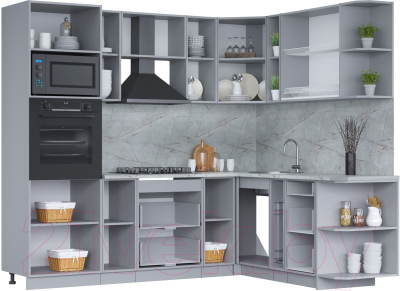 Кухонный гарнитур Интерлиния Мила 1.88x2.4 правая (бетон лайт/бетон портленд/опал светлый)